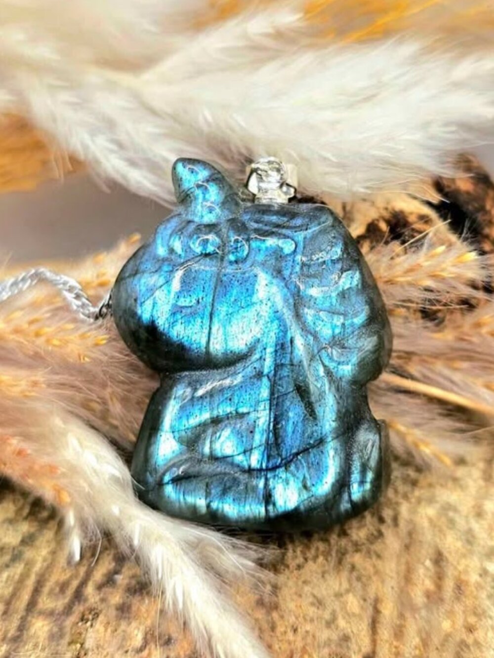 Nature Labradorite Carved Sleep Unicorn Pendant Necklace